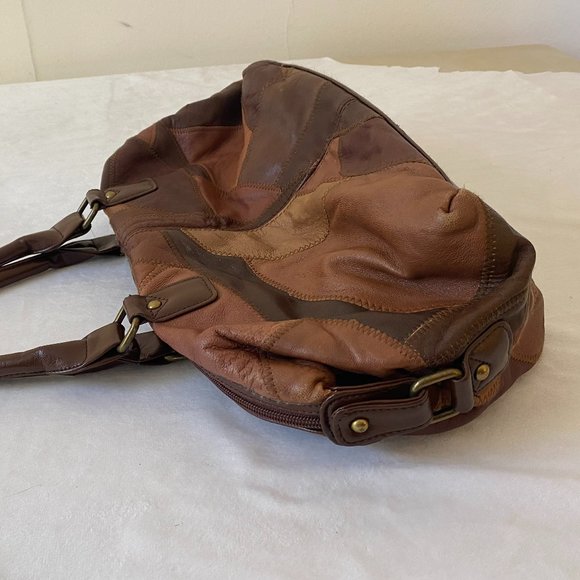 Necessary Objects Patchwork Handbag Vegan Leather Satchel Purse - Picture 5 of 12